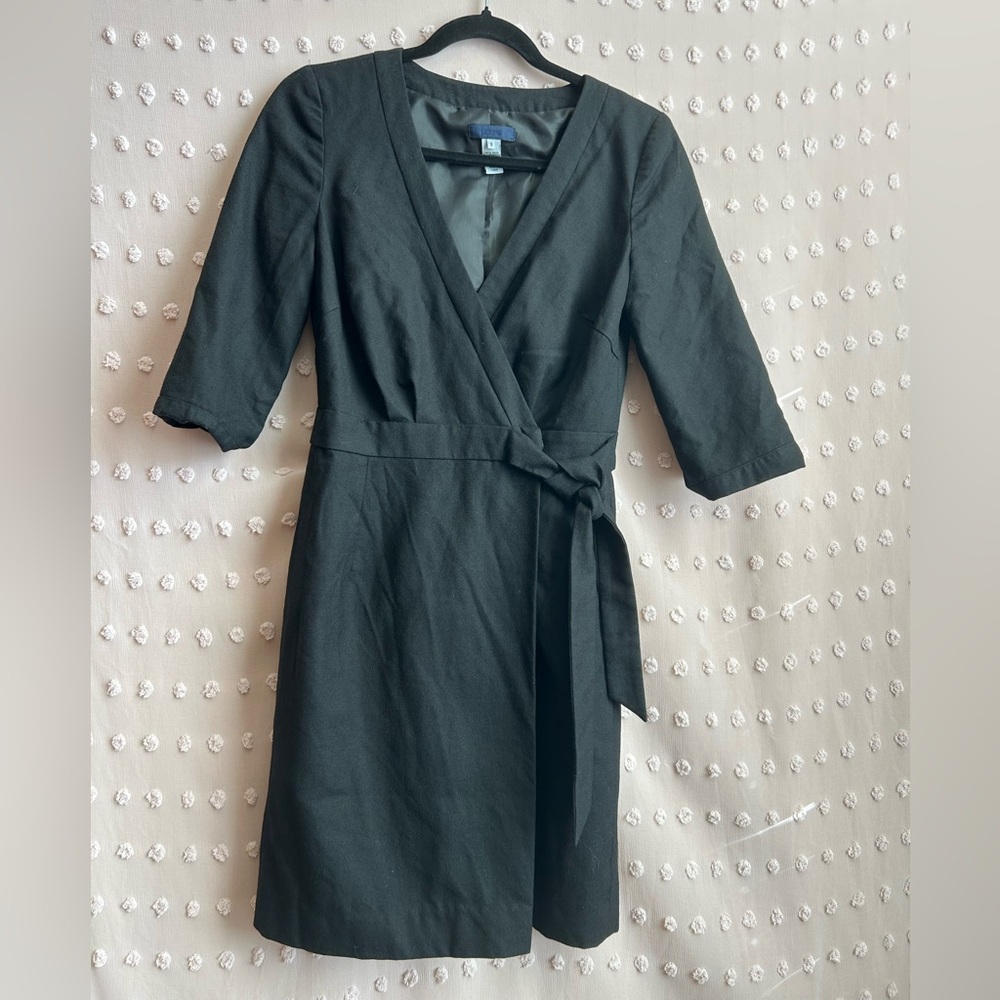 J. Crew 100% Wool‎ 3/4 Sleeve Wrap Dress Sz 2 Black